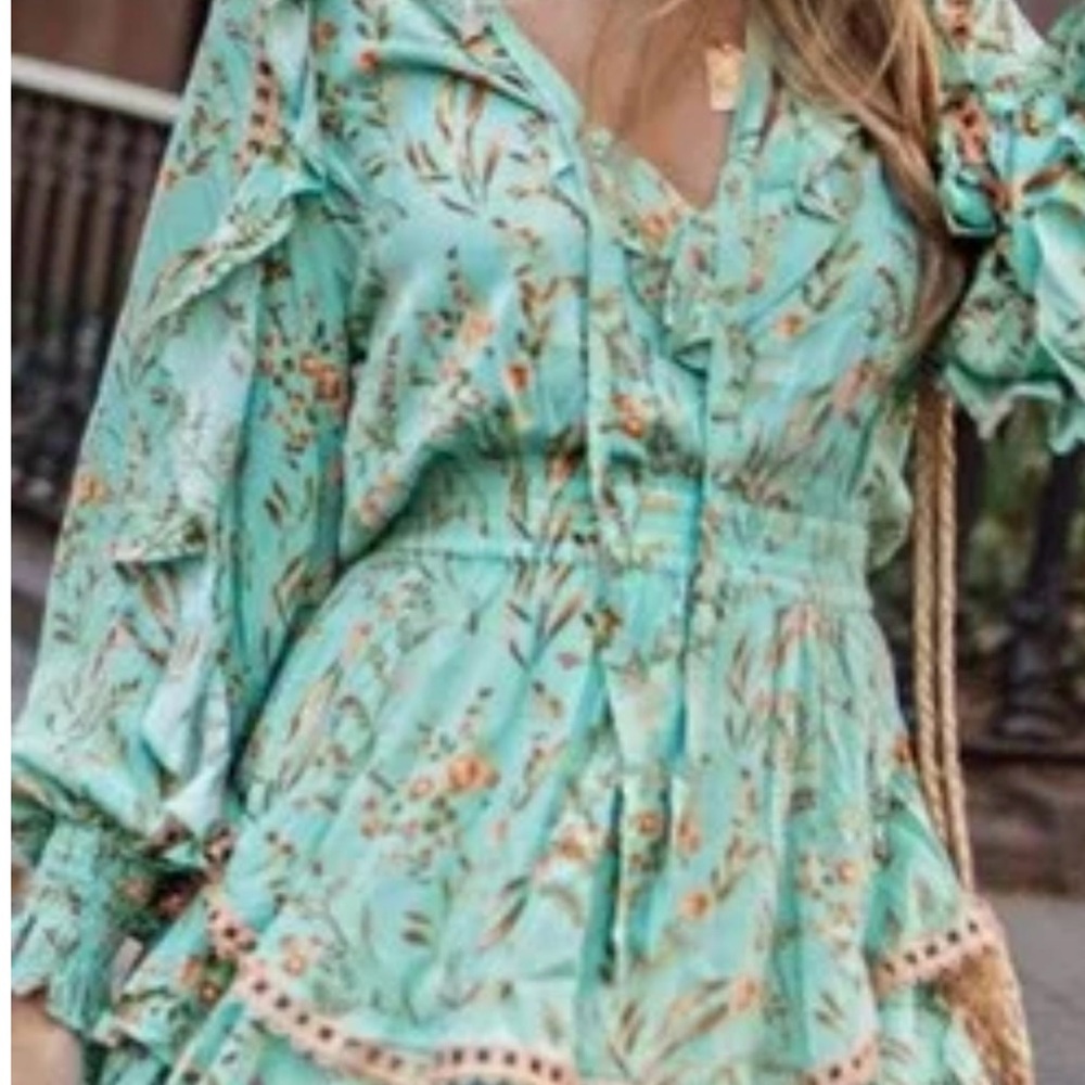 NWT Spell & The Gypsy Floral Maisie Play Dress Vintage Turquoise - Picture 5 of 11